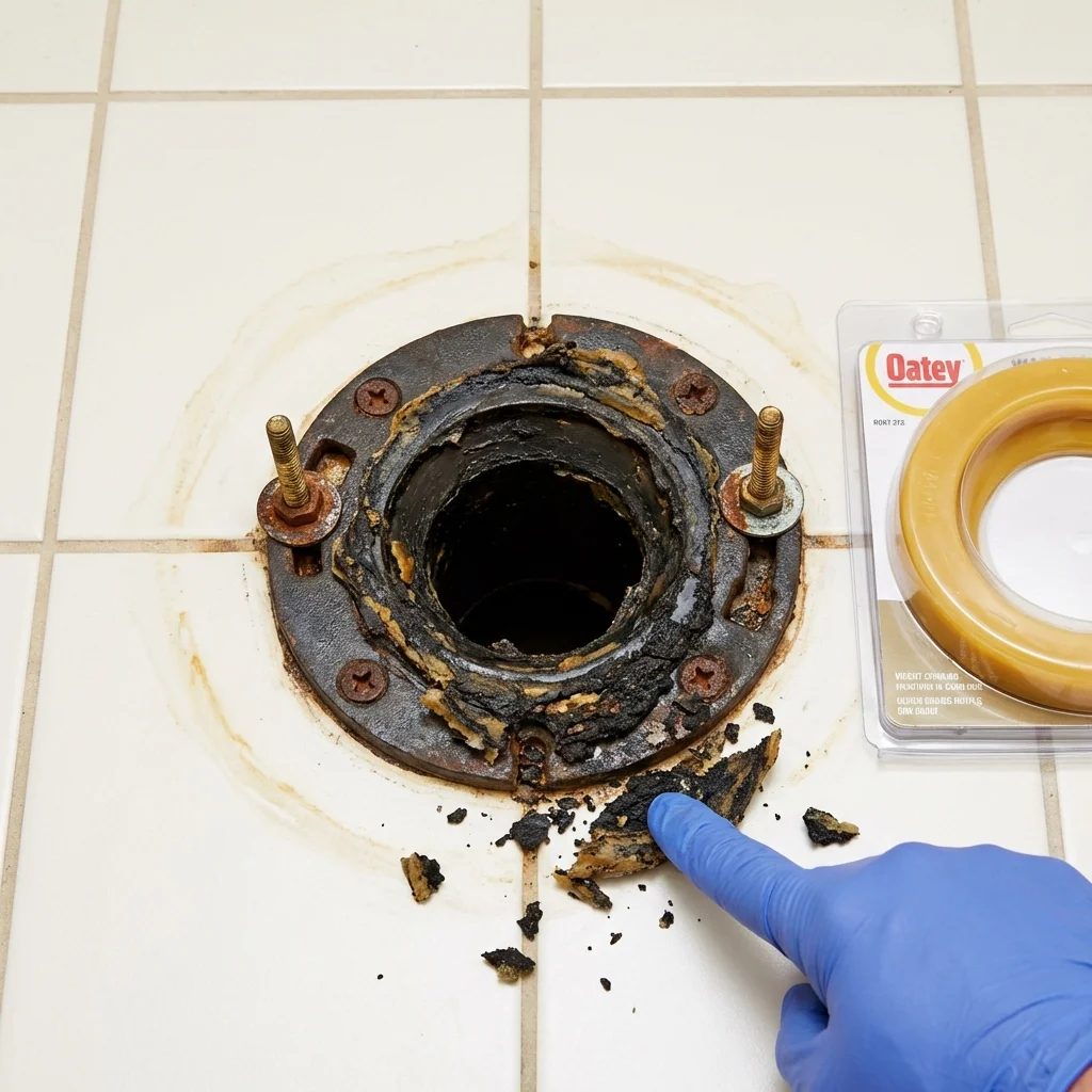 Failed wax ring showing water seepage at the base of a toilet in a Troy, PA home